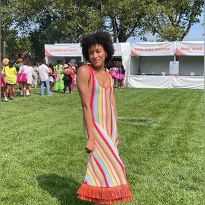 Aiko Stripe Fringe-Trim Midi Dress